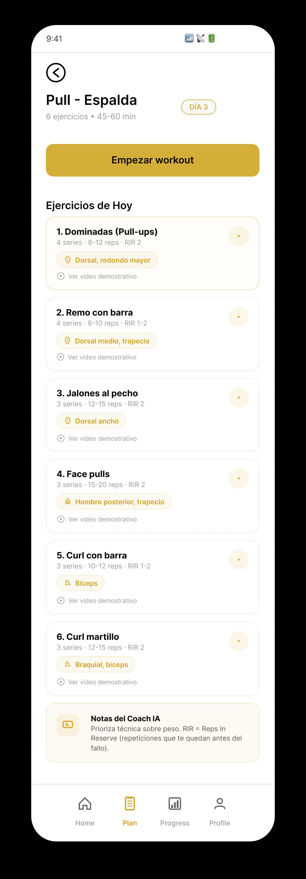 Exercise list