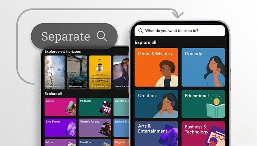 Redesigned Explore section with separated content categories